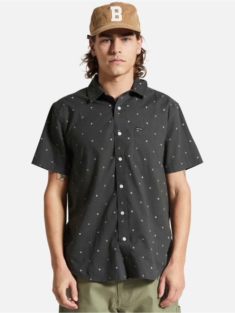 Brixton Charter Print Short Sleeve Button Down Shirt Black XXL